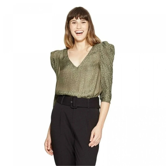 A NEW DAY Olive Green‎ Leopard Print Blouse PLUS SIZE XXL - Picture 1 of 10
